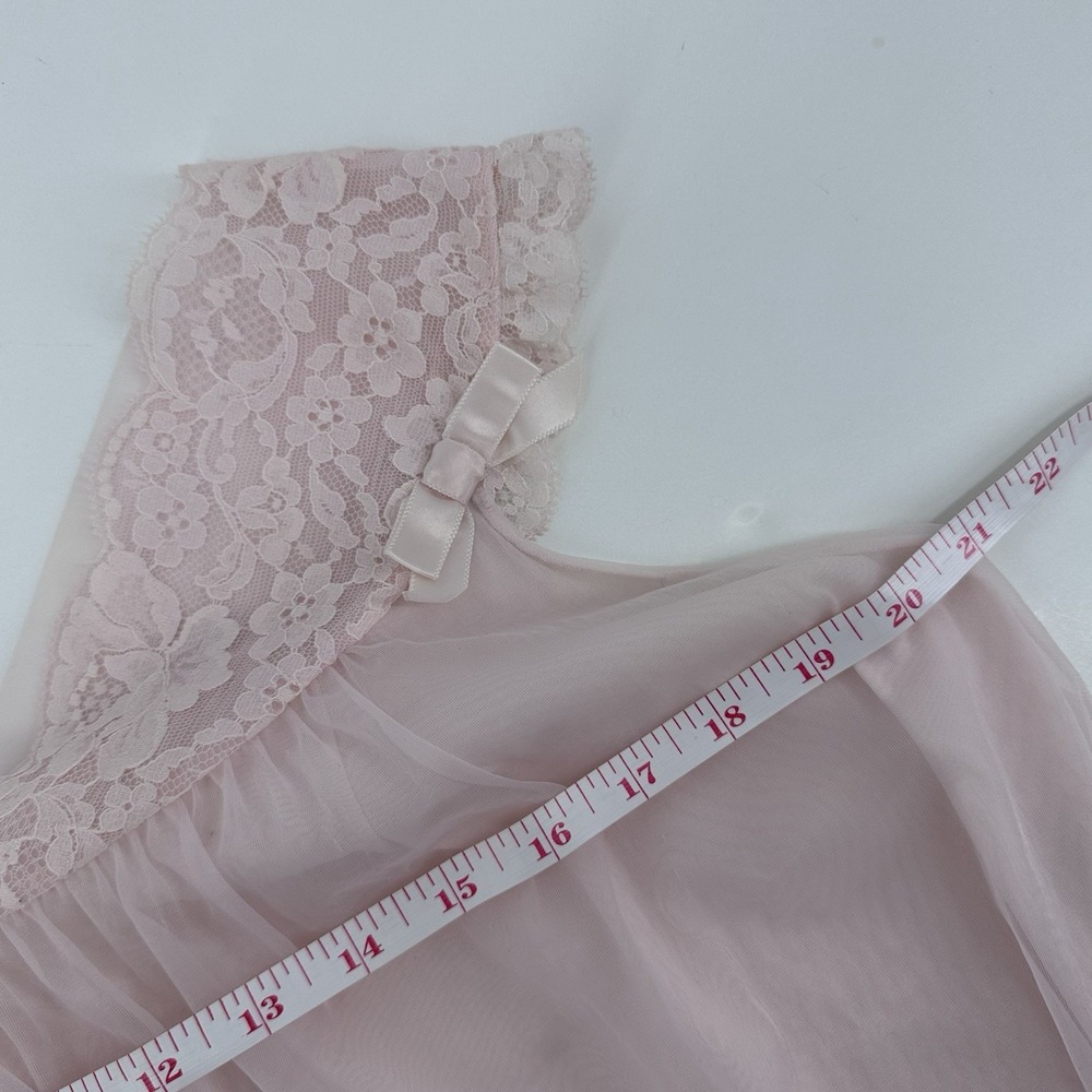 Vintage Vanity Fair Pink Satin Bow Double Nylon Nightgown Womens Size‎ M Lace - Picture 11 of 12